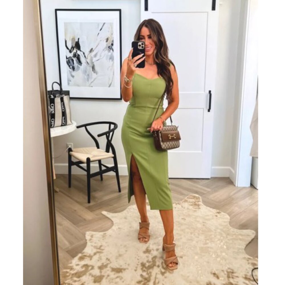 NWT Abercrombie & Fitch Green Wide Strap Corset Midi Dress XL Tall